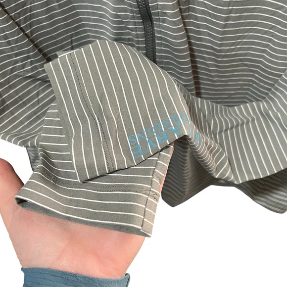 Carve Designs Women's Lake Sun Shirt Striped Swim Full Zip Moss Sage Green Large - Picture 2 of 10